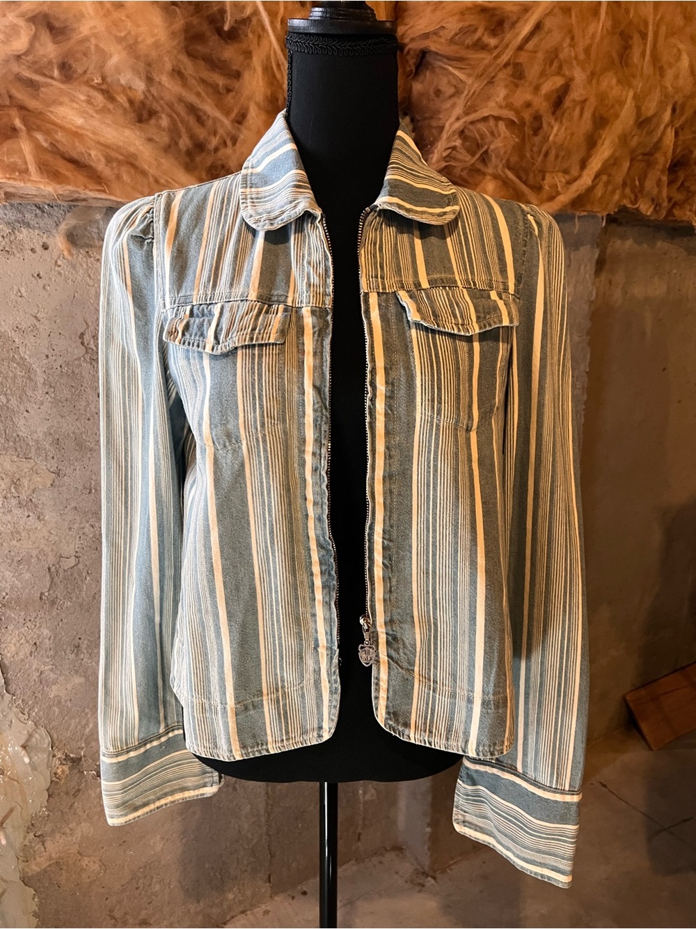 Vintage Diesel Striped Denim Zip Jacket